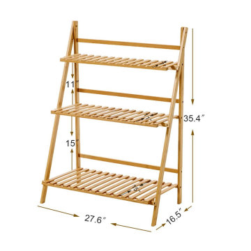 Bamboo Wood Ladder Plant Stand 3-Tier Foldable Flower Display Shelf Rack